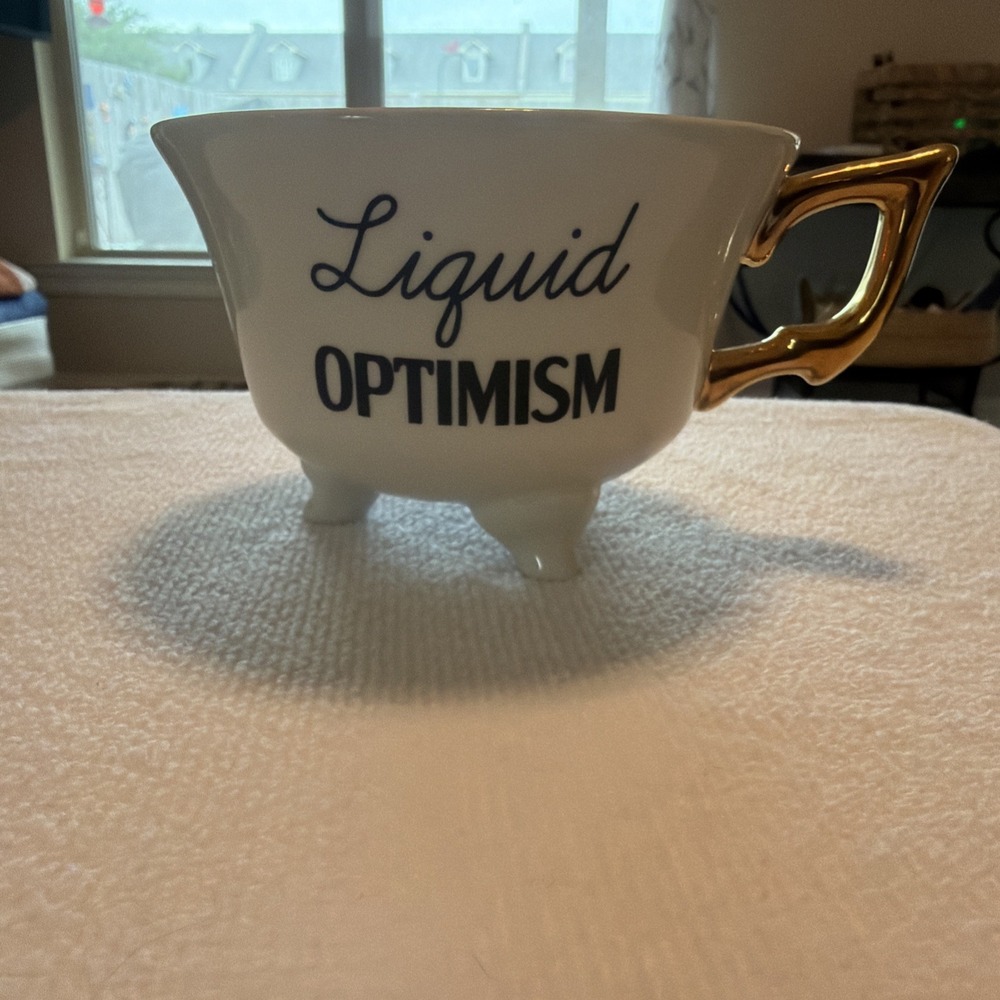 "Liquid Optimism" Footed Coffee Mug Tea Cup with Gold Handle by Creative co-op